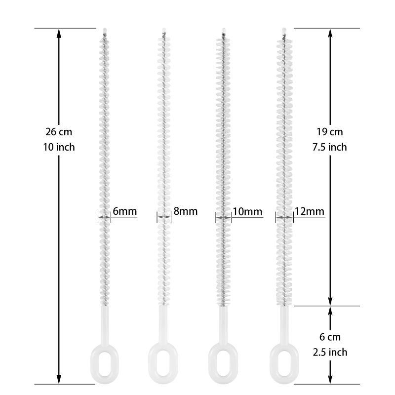 Mt.Jun Heavy-Duty Straw Cleaner Brush Set – 10-Inch, 4 Pack with 4 Diameters (Perfect for Thin to Smoothie Straws), Full Coverage Bristles, Ergonomic Grip Handle - Image 2