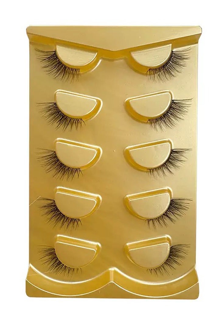 Natural Extended Half-Eye False Eyelashes with Transparent Band, 5 Pairs, Suitable for All Eye Shapes - Image 1