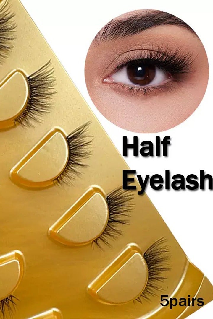 Natural Extended Half-Eye False Eyelashes with Transparent Band, 5 Pairs, Suitable for All Eye Shapes - Image 2