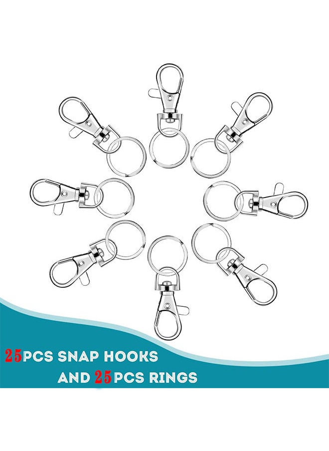 50 PCS Keychain Hooks with Key Rings, Keychain Clip Hooks With Rings for Lanyard Jewelry Making DIY Crafts(25 PCS Metal Lobster Claw Clasps + 25 PCS Split Key Rings)