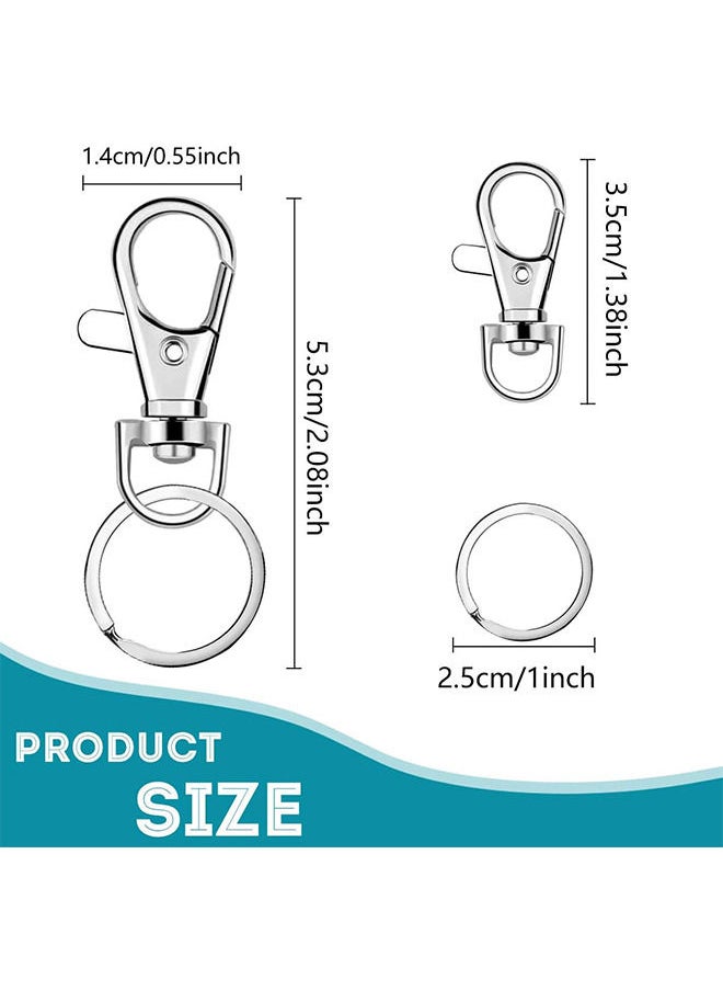 50 PCS Keychain Hooks with Key Rings, Keychain Clip Hooks With Rings for Lanyard Jewelry Making DIY Crafts(25 PCS Metal Lobster Claw Clasps + 25 PCS Split Key Rings)