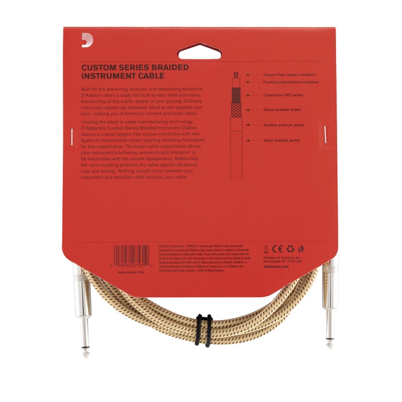 D'Addario Guitar Cable - Guitar Lead - Instrument Cable - Guitar Accessories - Custom Series Braided Cable - 10 Feet/3.05 Meters - Tweed - 1 Pack - Image 4