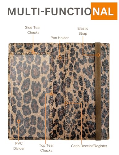 Zreal Checkbook Cover for Women, Dark Leopard — Premium Vegan Leather Holder for Personal Checks, Slim Design with Pen Loop, Clear Divider, Fits Top & Side-Tear Duplicate Checks - Image 2