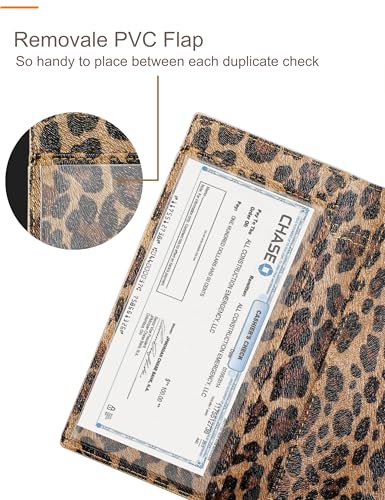 Zreal Checkbook Cover for Women, Dark Leopard — Premium Vegan Leather Holder for Personal Checks, Slim Design with Pen Loop, Clear Divider, Fits Top & Side-Tear Duplicate Checks - Image 5