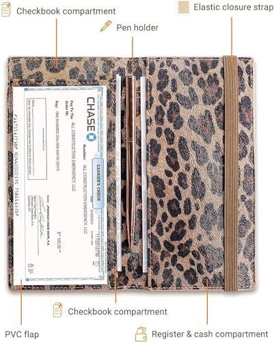 Zreal Checkbook Cover for Women, Dark Leopard — Premium Vegan Leather Holder for Personal Checks, Slim Design with Pen Loop, Clear Divider, Fits Top & Side-Tear Duplicate Checks - Image 4