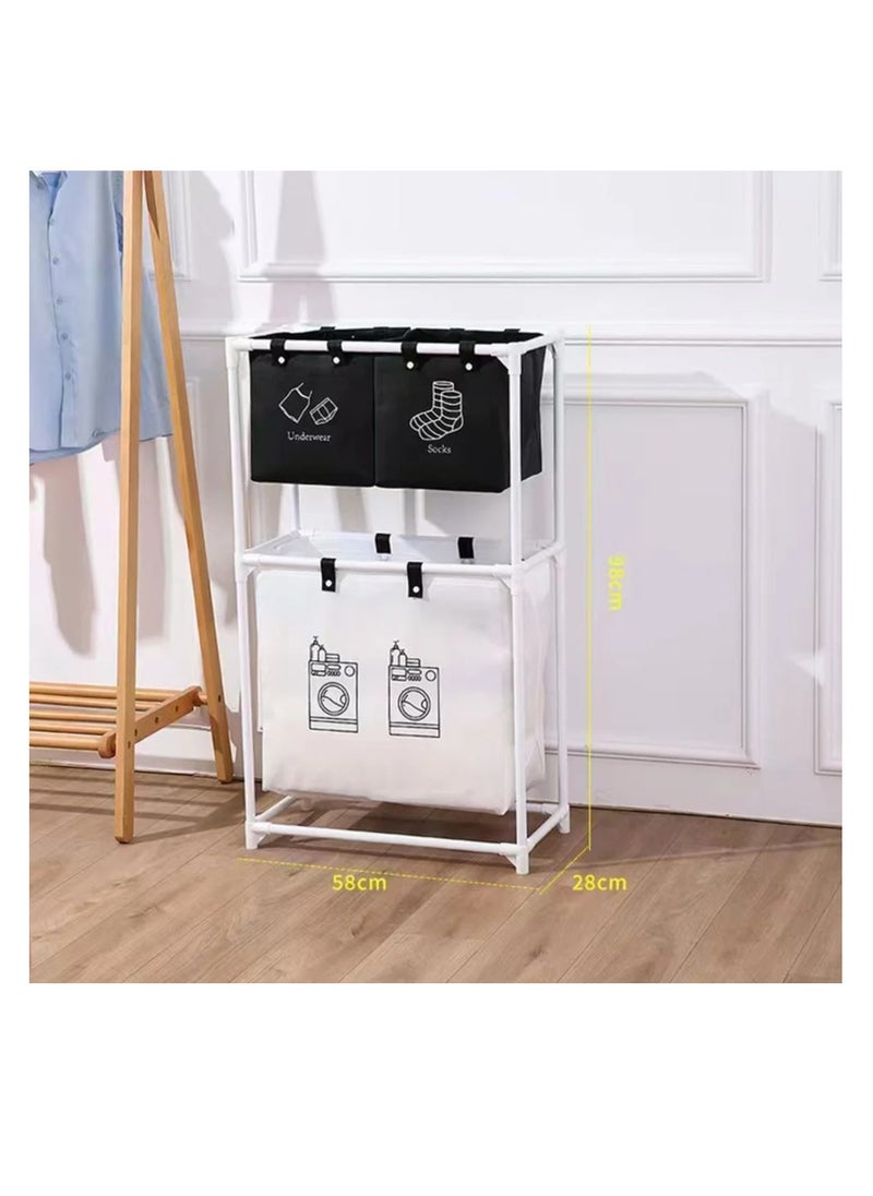 Generic Laundry Sorter Cart Divided Dirty Clothes Laundry Hamper 2 Tier Vertical Laundry Basket Organizer with 4 Removable Bags for Clothes Storage  - Image 3