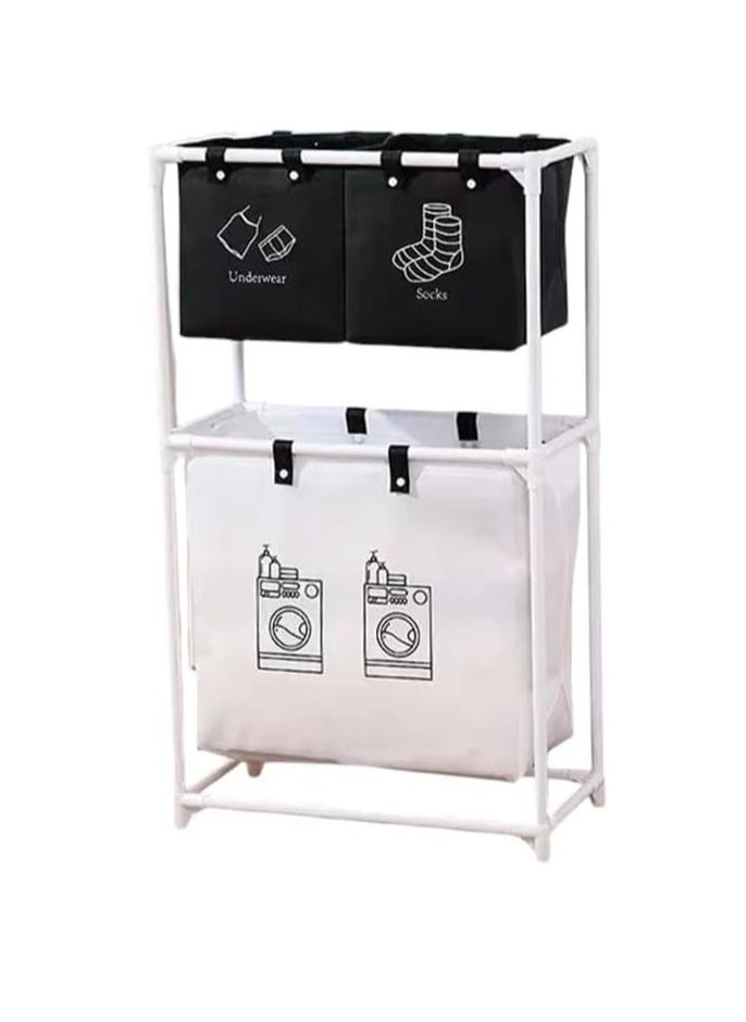 Generic Laundry Sorter Cart Divided Dirty Clothes Laundry Hamper 2 Tier Vertical Laundry Basket Organizer with 4 Removable Bags for Clothes Storage  - Image 1