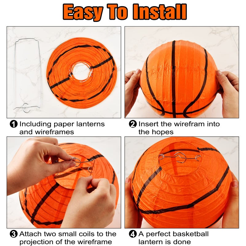 Mototo 10 Pieces Orange Basketball Paper Lanterns Decorations 8 inches Ceiling Hanging Basketball Lanterns Basketball Sports Party Paper Lanterns for Sport Themed Birthday Party Bar Basketball Game Party - Image 3