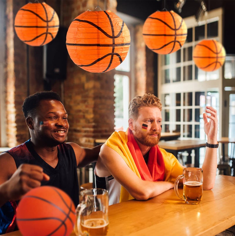 Mototo 10 Pieces Orange Basketball Paper Lanterns Decorations 8 inches Ceiling Hanging Basketball Lanterns Basketball Sports Party Paper Lanterns for Sport Themed Birthday Party Bar Basketball Game Party - Image 5