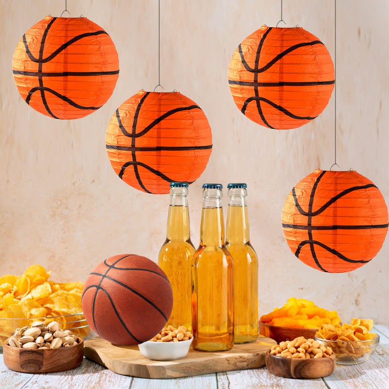 Mototo 10 Pieces Orange Basketball Paper Lanterns Decorations 8 inches Ceiling Hanging Basketball Lanterns Basketball Sports Party Paper Lanterns for Sport Themed Birthday Party Bar Basketball Game Party - Image 4