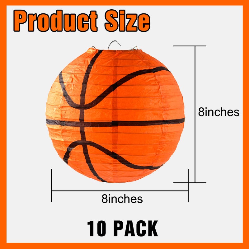 Mototo 10 Pieces Orange Basketball Paper Lanterns Decorations 8 inches Ceiling Hanging Basketball Lanterns Basketball Sports Party Paper Lanterns for Sport Themed Birthday Party Bar Basketball Game Party - Image 2