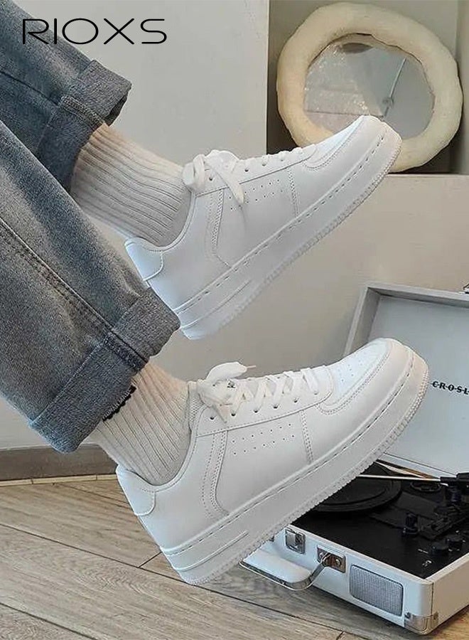 RIOXS Men's Trendy Shoes, Fashion Casual Sneakers For Men, Classic Lace-Up Shoes, Anti-slip Mens Athlesiure Shoe, Comfort Breathable Tennis Shoes, Lightweight Walking Shoes For Male Work/ Darily Wear, Versatile White Sneakers For Trip Gathering Dating Working, Good Partner For Jeans Shorts  - Image 3