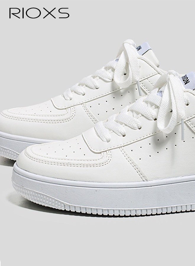 RIOXS Men's Solid Low Ankle Sneakers, White Casual Leather Sneakers with Classic Lace-Up Closure for Men, Comfort Breathable Mens Athlesiure Shoe Tennis Shoes, Anti-slip Lightweight Walking Shoes for Male Work/ Darily Wear, Versatile Sneakers for Trip Gathering Dating Working - Image 4