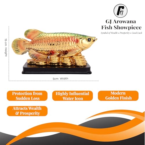 GJ Arowana Fish for Abundant Wealth & Good Luck Decorative Showpiece | Decorative Fish Idol for Living Room, TV Unit & Desk | Gift for House Warming & Grah Pravesh - 15 cm (Polyresin, Multicolor) - Image 2