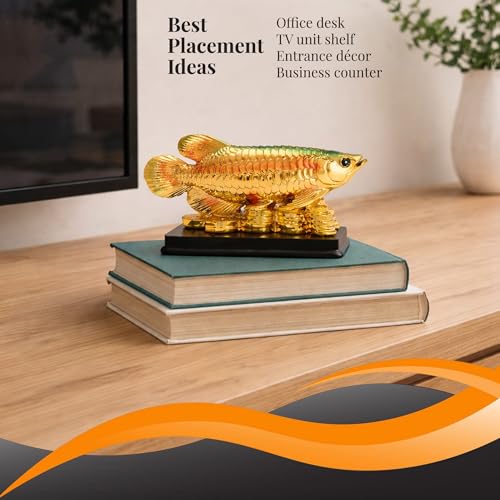 GJ Arowana Fish for Abundant Wealth & Good Luck Decorative Showpiece | Decorative Fish Idol for Living Room, TV Unit & Desk | Gift for House Warming & Grah Pravesh - 15 cm (Polyresin, Multicolor) - Image 4