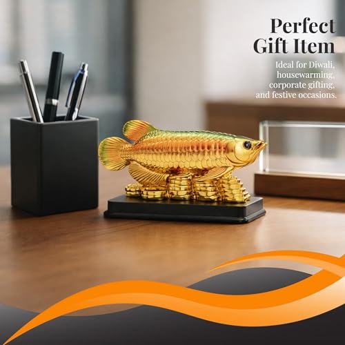 GJ Arowana Fish for Abundant Wealth & Good Luck Decorative Showpiece | Decorative Fish Idol for Living Room, TV Unit & Desk | Gift for House Warming & Grah Pravesh - 15 cm (Polyresin, Multicolor) - Image 5