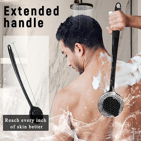 Bindian Silicone Back Scrubber, Long Handle Body Brush, Soft Exfoliating Bath Brush, For Men & Women (Black, 38 CM) - Image 2