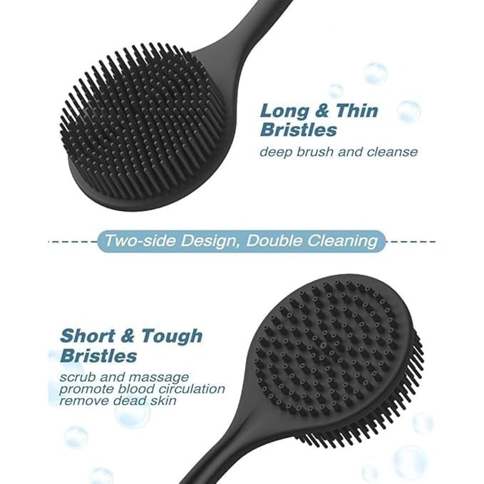 Bindian Silicone Back Scrubber, Long Handle Body Brush, Soft Exfoliating Bath Brush, For Men & Women (Black, 38 CM) - Image 4