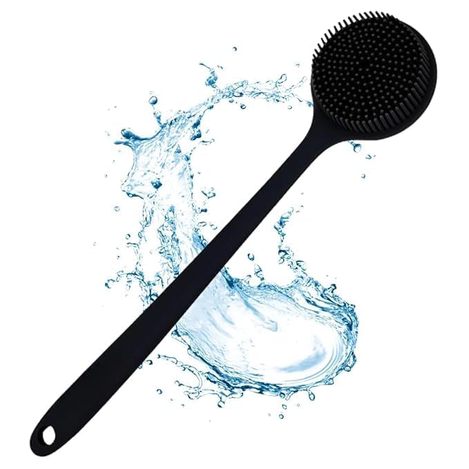 Bindian Silicone Back Scrubber, Long Handle Body Brush, Soft Exfoliating Bath Brush, For Men & Women (Black, 38 CM) - Image 1