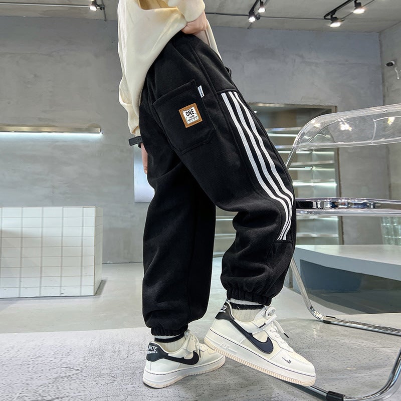 Boys' Casual Joker Fall/Winter Sports Pants Arrival Zhongda Children'S Fleece-Lined Thickened Warm Sweatpants Trousers - Image 4