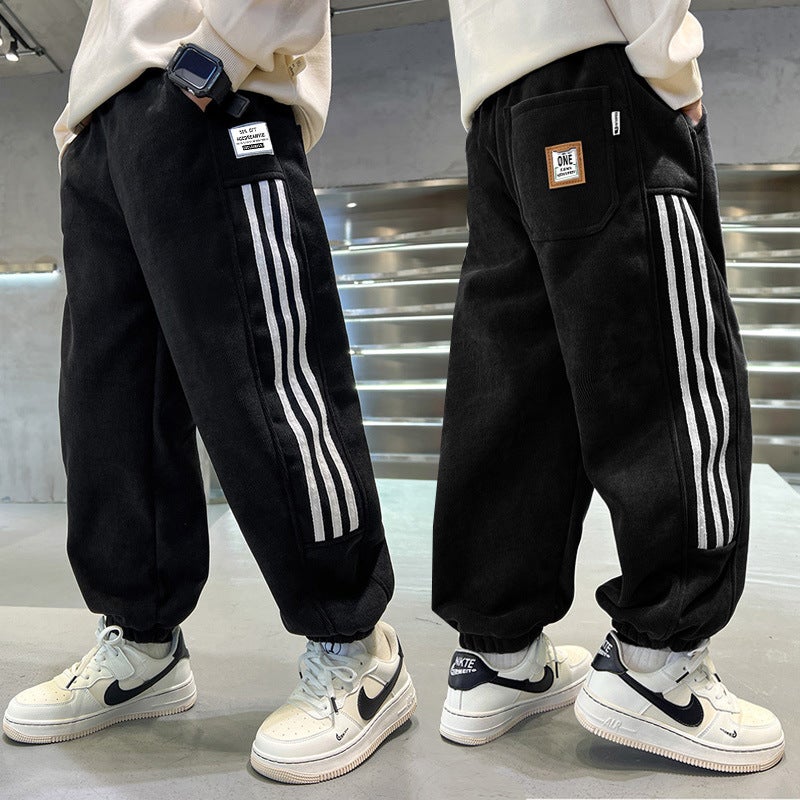 Boys' Casual Joker Fall/Winter Sports Pants Arrival Zhongda Children'S Fleece-Lined Thickened Warm Sweatpants Trousers - Image 3