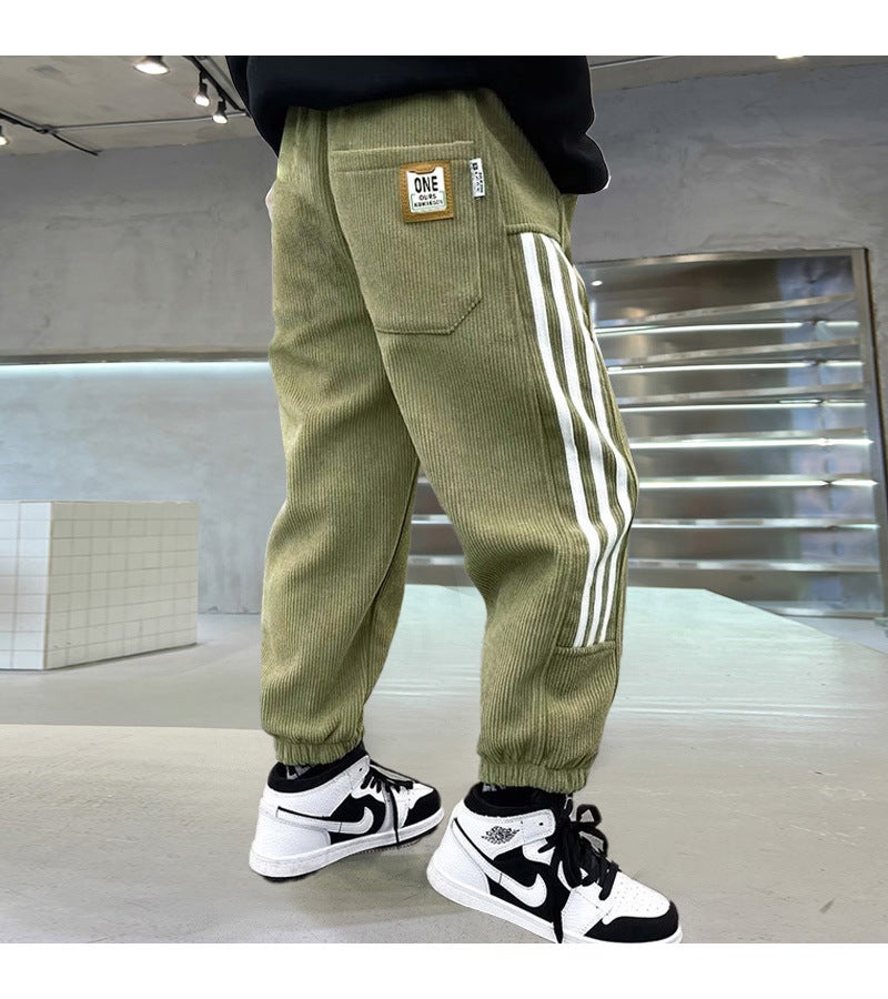 Boys' Casual Joker Fall/Winter Sports Pants Arrival Zhongda Children'S Fleece-Lined Thickened Warm Sweatpants Trousers - Image 1