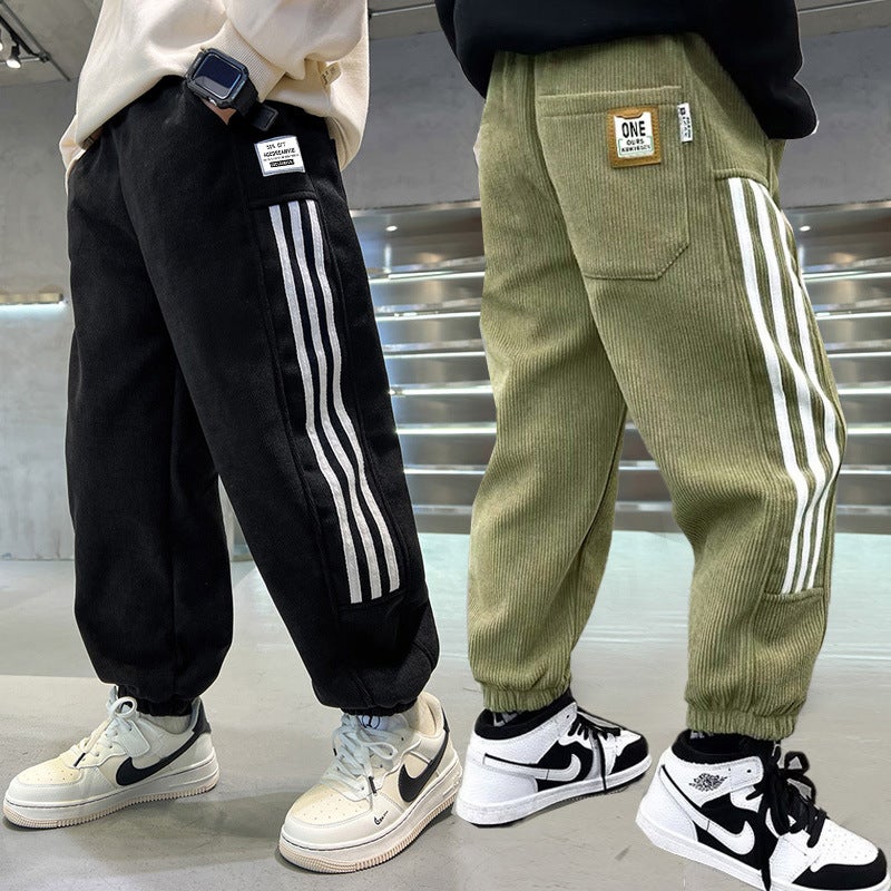 Boys' Casual Joker Fall/Winter Sports Pants Arrival Zhongda Children'S Fleece-Lined Thickened Warm Sweatpants Trousers - Image 2