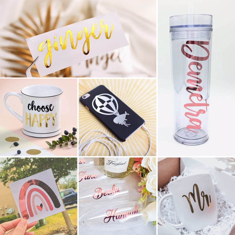 HTVRONT فيلم كروم ذهبي HTVRONT - 12" × 10 قدم من الفينيل المعدني المرآتي الذهبي لآلة كريكوت - سهل القص والنقل لفيلم الفينيل الذهبي الدائم - Image 2