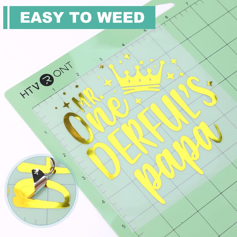 HTVRONT فيلم كروم ذهبي HTVRONT - 12" × 10 قدم من الفينيل المعدني المرآتي الذهبي لآلة كريكوت - سهل القص والنقل لفيلم الفينيل الذهبي الدائم - Image 3