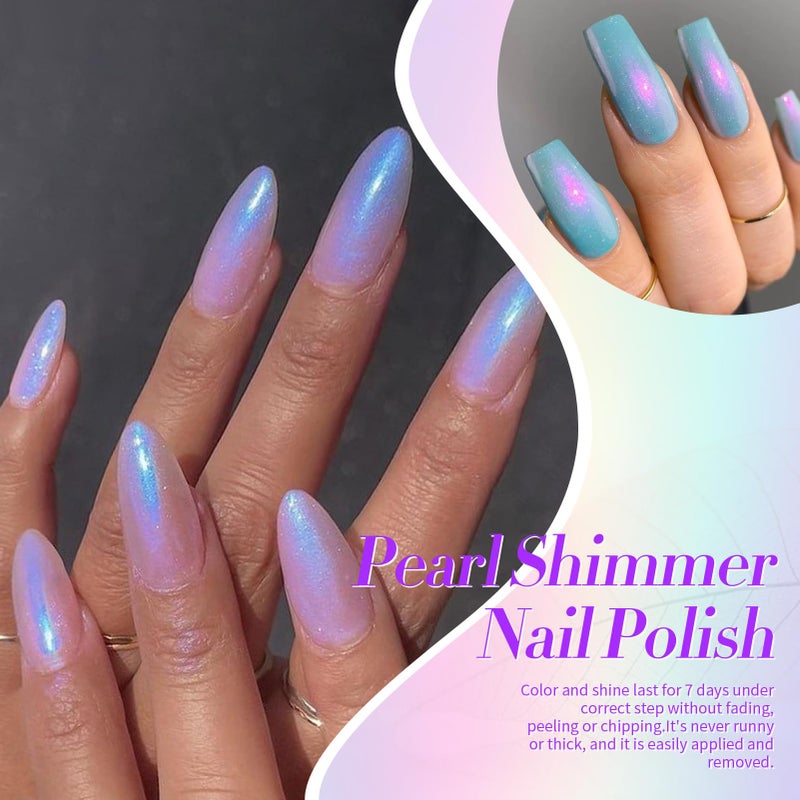 Born Pretty Pearl Nail Polish Set, 6 Colors Ombre Pearl Shimmer White Pink Purple Mermaid Nail Polish Quick Dry Spring Summer Finger Shell Glitter Nail Lacquer Set - Image 3