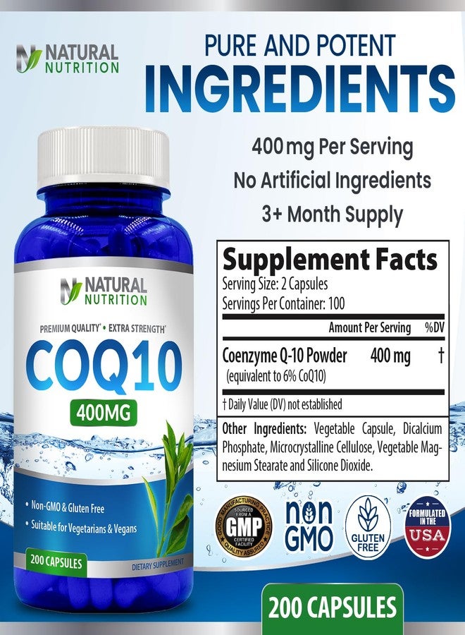 Natural Vitamin CoQ10 400mg 200 Capsules Maximum Strength High Absorption Gluten Free Non-GMO - Image 5