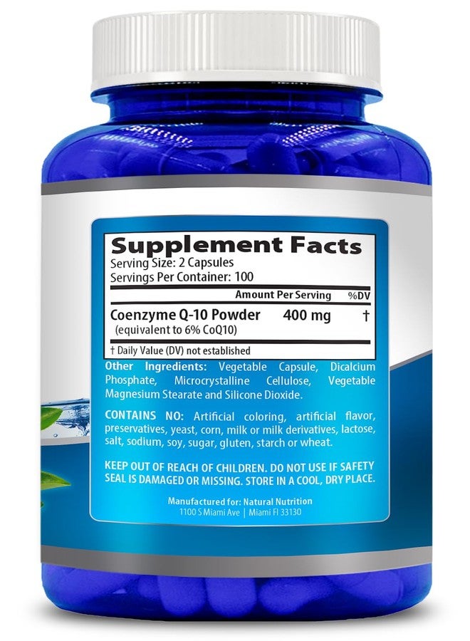 Natural Vitamin CoQ10 400mg 200 Capsules Maximum Strength High Absorption Gluten Free Non-GMO - Image 3