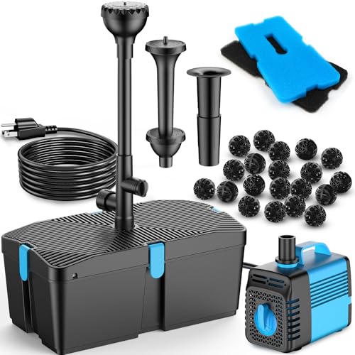 FEOXSHAL Pond Filter with Fountain Pump Kits 660GPH Pond Pump and Filter Kit with 50W Submersible Water Pump Pond Filters for Outdoor Ponds Clean Koi Pond Filter - Image 1
