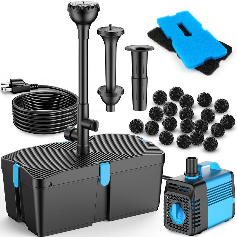 FEOXSHAL Pond Filter with Fountain Pump Kits 660GPH Pond Pump and Filter Kit with 50W Submersible Water Pump Pond Filters for Outdoor Ponds Clean Koi Pond Filter - Image 2