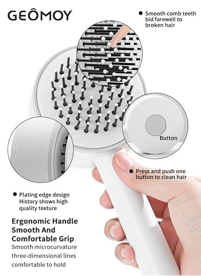 جيموي فرشاة الشعر ذاتية التنظيف بضغطة زر 3D وسادة هوائية مشط العناية بالشعر مكافحة ساكنة فروة الرأس تدليك شعر ناعم محمول بمقبض طويل مشط وسادة هوائية - Image 4
