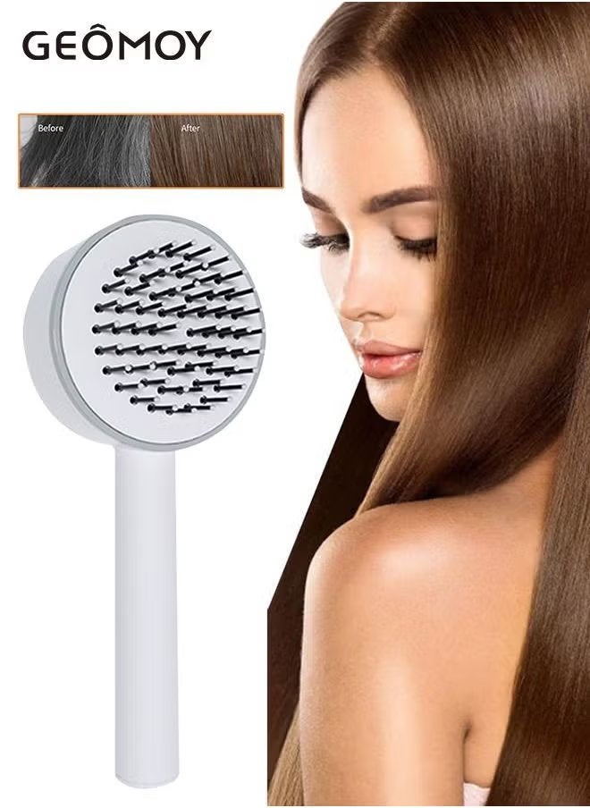 جيموي فرشاة الشعر ذاتية التنظيف بضغطة زر 3D وسادة هوائية مشط العناية بالشعر مكافحة ساكنة فروة الرأس تدليك شعر ناعم محمول بمقبض طويل مشط وسادة هوائية - Image 5