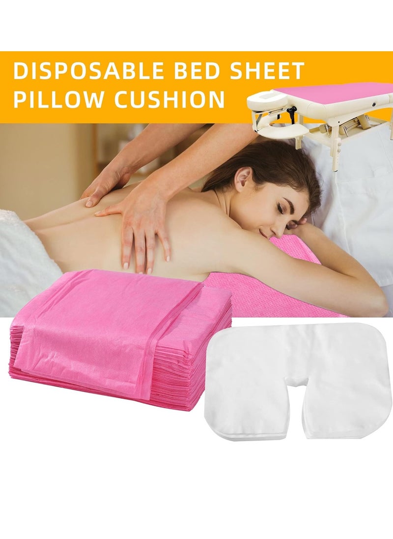 Excefore 100 Pieces Disposable Non Woven Massage Table Sheets Set Include 50 Pieces 31x71 Inches Soft Massage Bed Sheet & 11x14 Inches Face Cradle Covers For Massage Beauty Salon - Pink  - Image 5