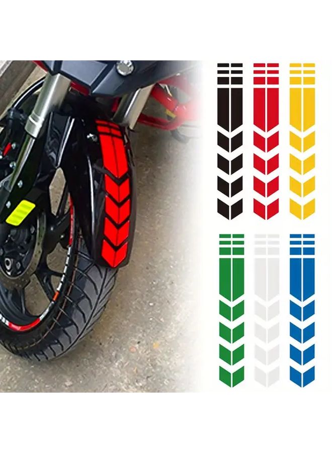 2pcs Motorcycle Fender Stickers With Arrow Stripe And Shield Decals Reflective Safety Wheel Decals Red Easy Peel And Stick Adhesive For Night Riding Visibility Motorcycle Accessories Decals And Graphics Helmet Accessories - Image 1