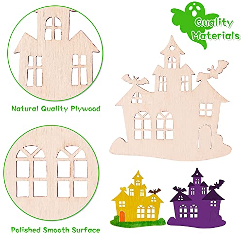 Max Fun 60PCS Halloween Crafts Painting Wooden Slices Cutouts Ornaments DIY Unfinished Pre-drilled Natural Wood for Kids Halloween Hanging Decorations - Image 4