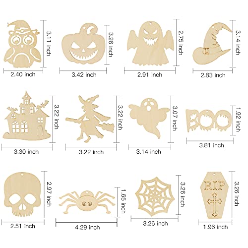 Max Fun 60PCS Halloween Crafts Painting Wooden Slices Cutouts Ornaments DIY Unfinished Pre-drilled Natural Wood for Kids Halloween Hanging Decorations - Image 3