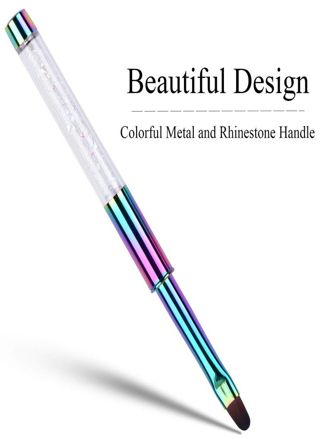 Ycyan 1Pcs Oval UV Gel Nail Brush Rhinestone Handle Professional Nail Art Tools Size 8 Multi-colored - Image 2