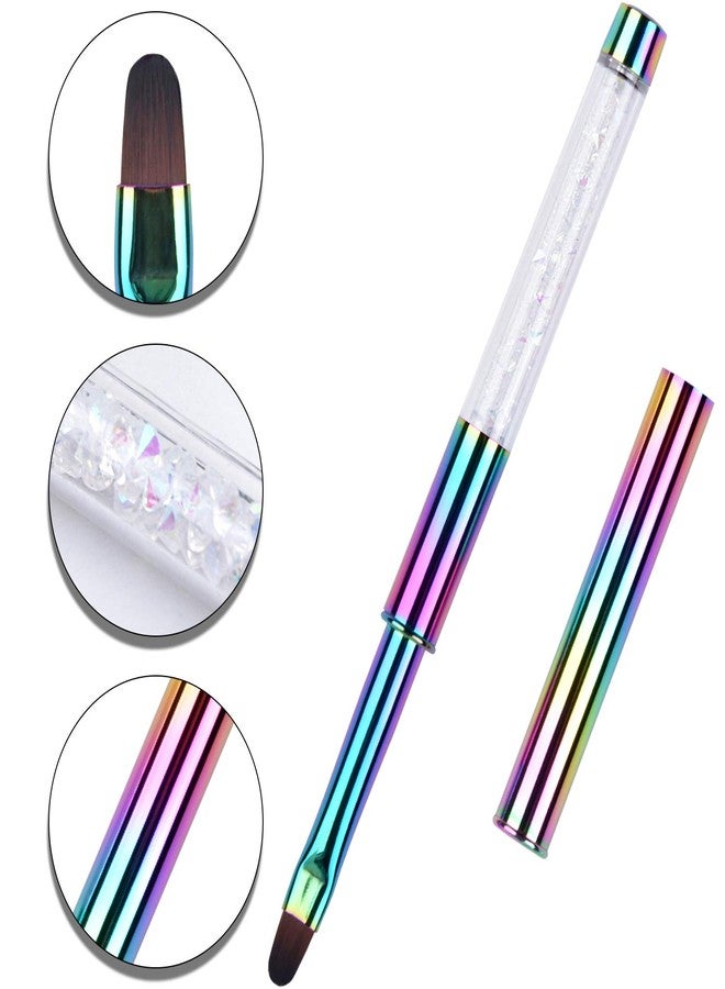 Ycyan 1Pcs Oval UV Gel Nail Brush Rhinestone Handle Professional Nail Art Tools Size 8 Multi-colored - Image 3