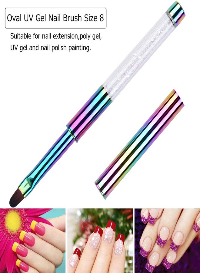 Ycyan 1Pcs Oval UV Gel Nail Brush Rhinestone Handle Professional Nail Art Tools Size 8 Multi-colored - Image 4