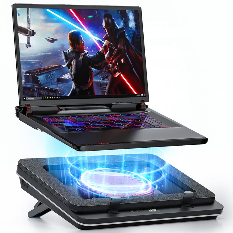 IETS GT600 Laptop Cooling Pad Equipped Gigantic Turbo-Fanï¼ˆ5.5inch Diameterï¼‰,Sealed Foam for Rapid Cooling Gaming Laptop,14.1-19.3 inch Laptop Cooler with Adjustable Brackets,Dust Filter,Touch Start - Image 1