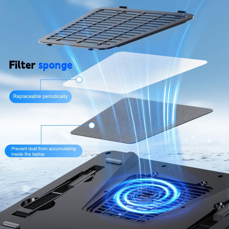 IETS GT600 Laptop Cooling Pad Equipped Gigantic Turbo-Fanï¼ˆ5.5inch Diameterï¼‰,Sealed Foam for Rapid Cooling Gaming Laptop,14.1-19.3 inch Laptop Cooler with Adjustable Brackets,Dust Filter,Touch Start - Image 5
