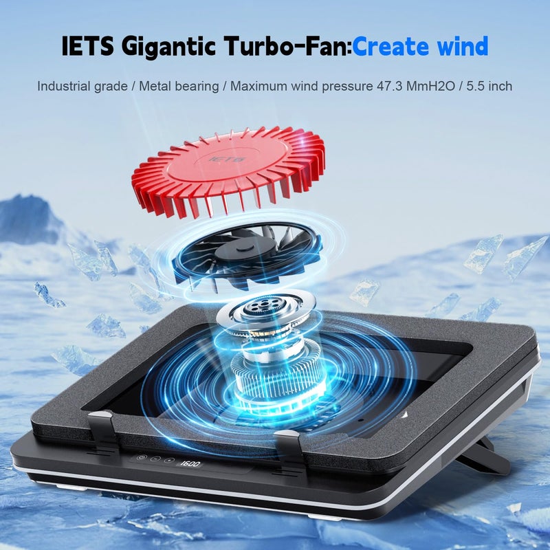 IETS GT600 Laptop Cooling Pad Equipped Gigantic Turbo-Fanï¼ˆ5.5inch Diameterï¼‰,Sealed Foam for Rapid Cooling Gaming Laptop,14.1-19.3 inch Laptop Cooler with Adjustable Brackets,Dust Filter,Touch Start - Image 2