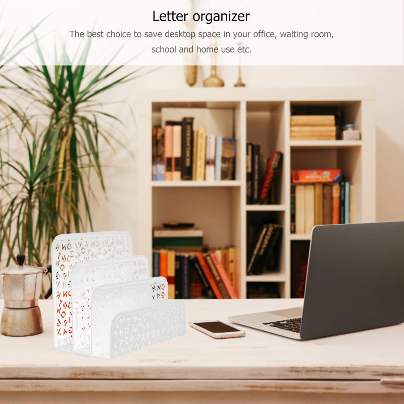 White Iron Desktop Letter Organizer Mail Holder With European Pattern For Office Storage - Image 5