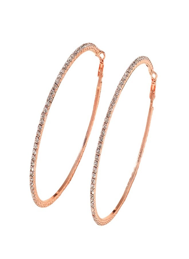Dtja Large Rhinestone Hoop Earrings for Women Girls Hypoallergenic Extra Big 80mm Huggie CZ Hoops Dangle Drop Earring Fashion Chic Party Jewelry Gifts 3 inch (Rose-Gold-Toned) - Image 1