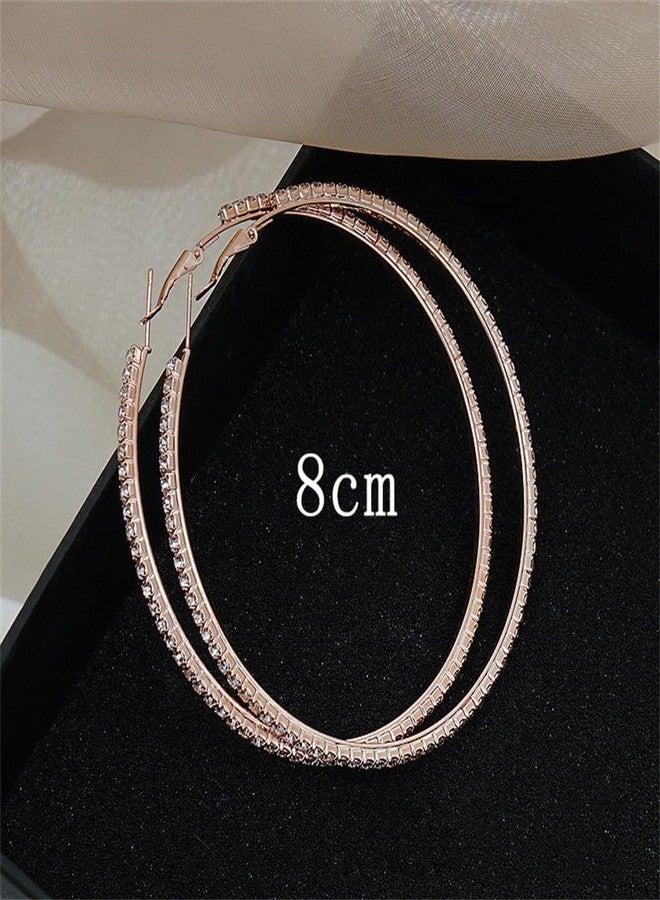 Dtja Large Rhinestone Hoop Earrings for Women Girls Hypoallergenic Extra Big 80mm Huggie CZ Hoops Dangle Drop Earring Fashion Chic Party Jewelry Gifts 3 inch (Rose-Gold-Toned) - Image 4
