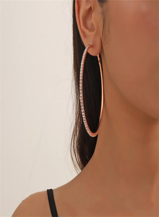 Dtja Large Rhinestone Hoop Earrings for Women Girls Hypoallergenic Extra Big 80mm Huggie CZ Hoops Dangle Drop Earring Fashion Chic Party Jewelry Gifts 3 inch (Rose-Gold-Toned) - Image 3